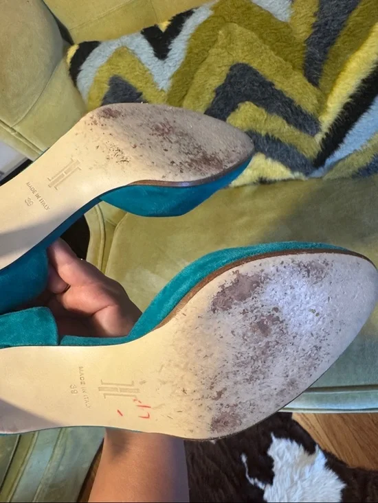 Teal Suede Mid-Heel Pumps - Picture 10 of 15